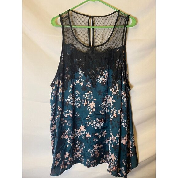 Maurices Womens Plus Size 4 Silky Floral Green Lacy Tank Top Sleeveless Blouse - Picture 1 of 3